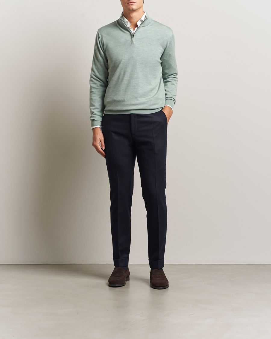 Herr | Tröjor | Charles Tyrwhitt | Pure Merino Zip Neck Jumper Pale Teal Green
