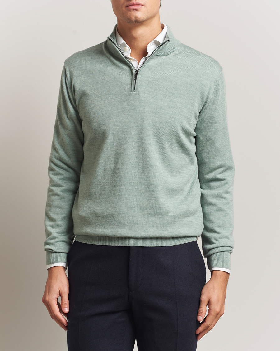 Herr | Tröjor | Charles Tyrwhitt | Pure Merino Zip Neck Jumper Pale Teal Green