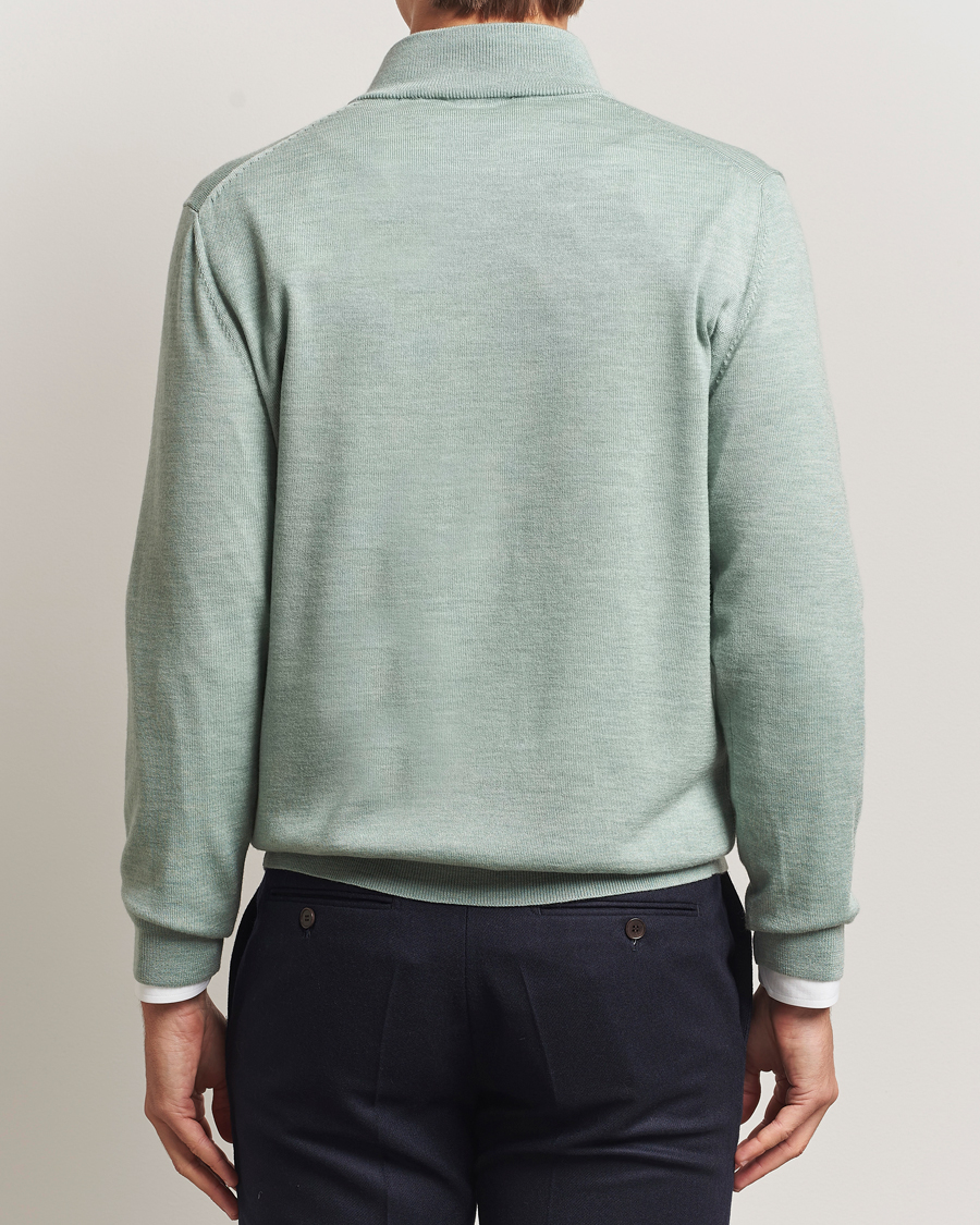 Herr | Tröjor | Charles Tyrwhitt | Pure Merino Zip Neck Jumper Pale Teal Green