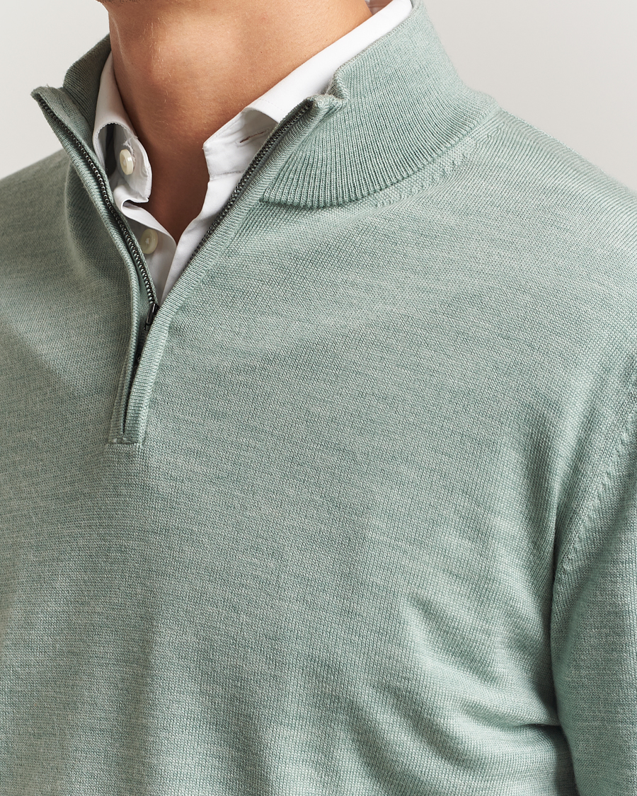 Herr | Tröjor | Charles Tyrwhitt | Pure Merino Zip Neck Jumper Pale Teal Green