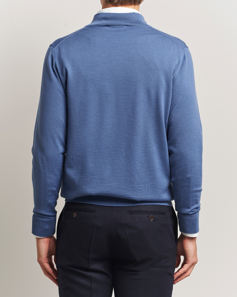 Herr | Tröjor | Charles Tyrwhitt | Pure Merino Zip Neck Jumper Steel Blue