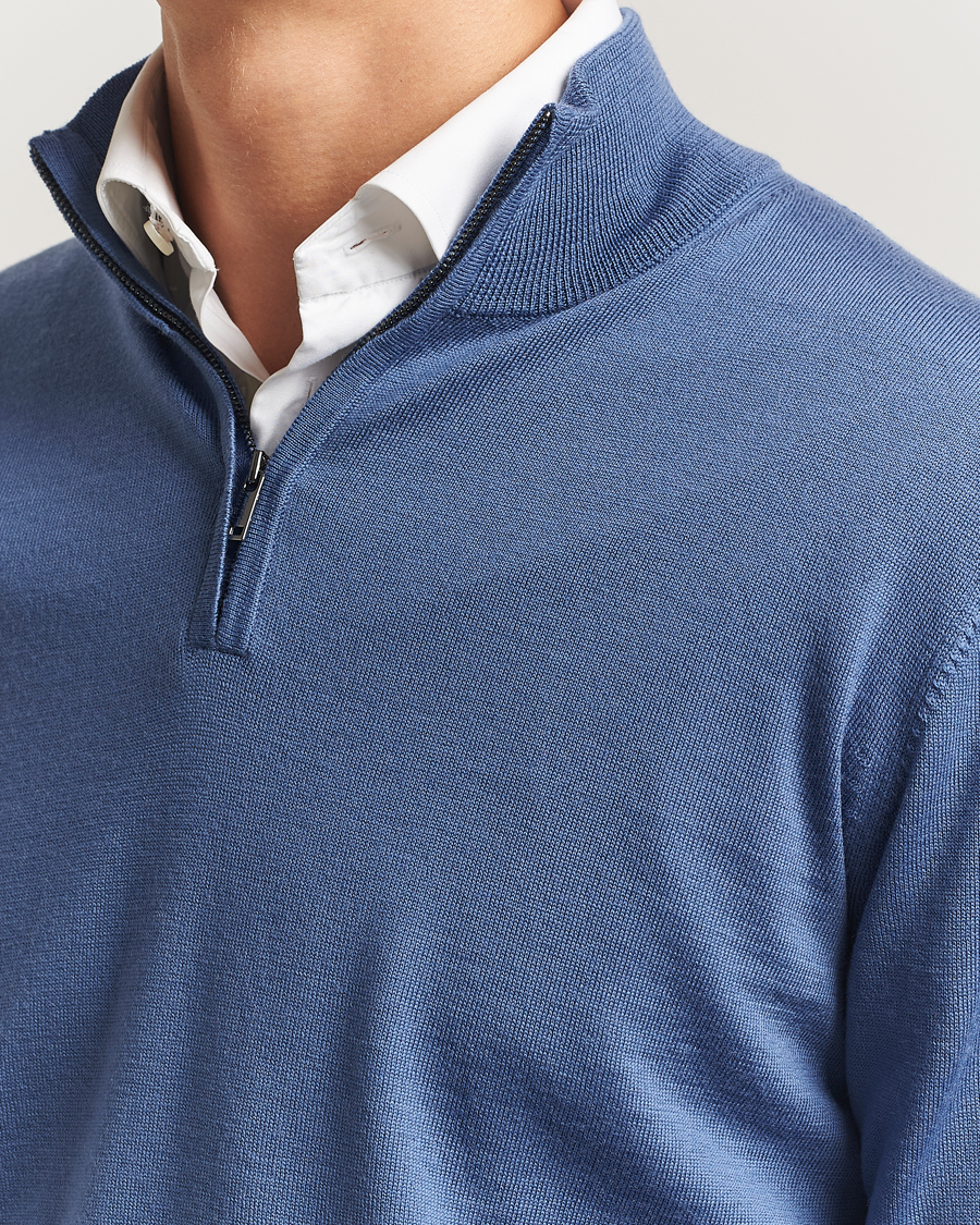 Herr | Tröjor | Charles Tyrwhitt | Pure Merino Zip Neck Jumper Steel Blue