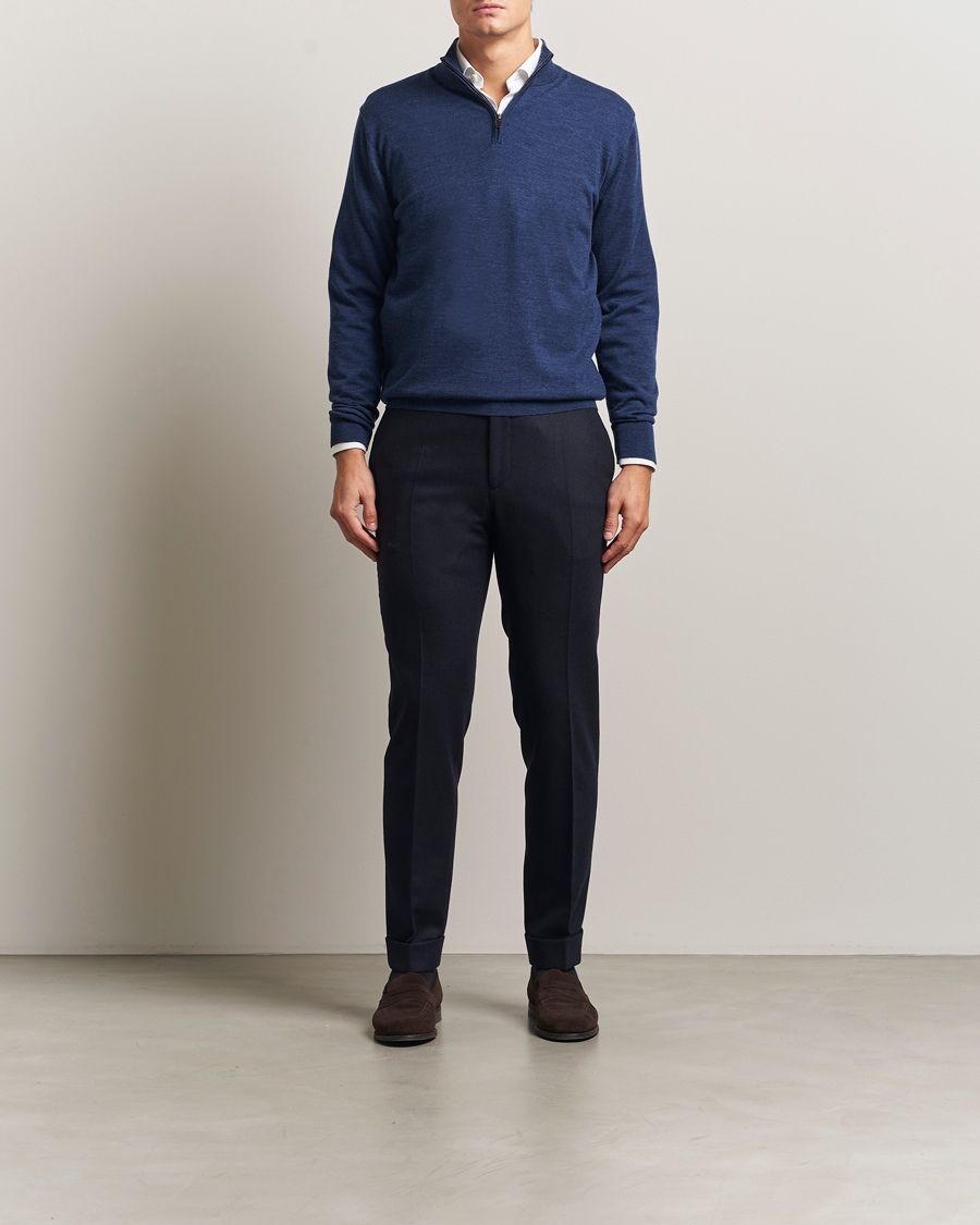 Herr | Tröjor | Charles Tyrwhitt | Pure Merino Zip Neck Jumper Ink Blue