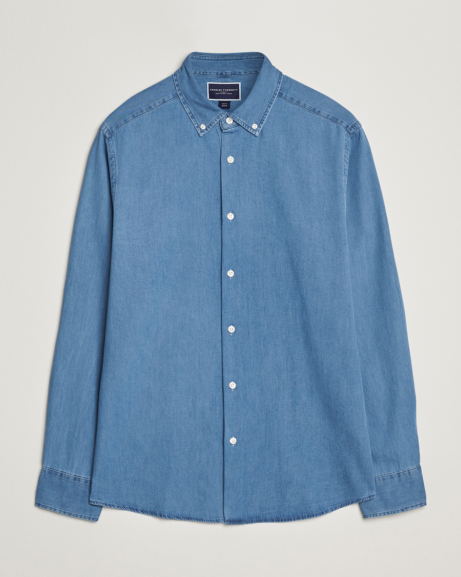 Herr | Skjortor | Charles Tyrwhitt | Slim Fit Button Down Denim Shirt Ocean Blue