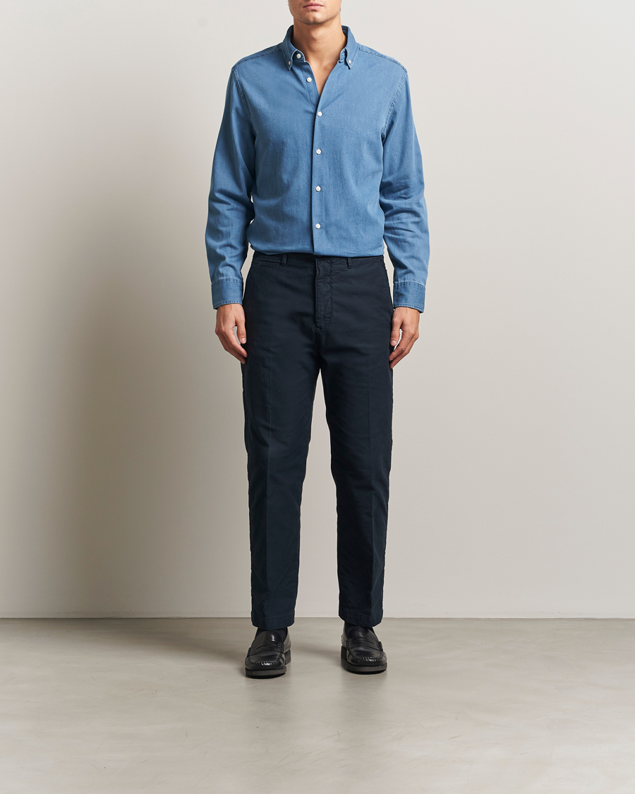 Herr | Skjortor | Charles Tyrwhitt | Slim Fit Button Down Denim Shirt Ocean Blue