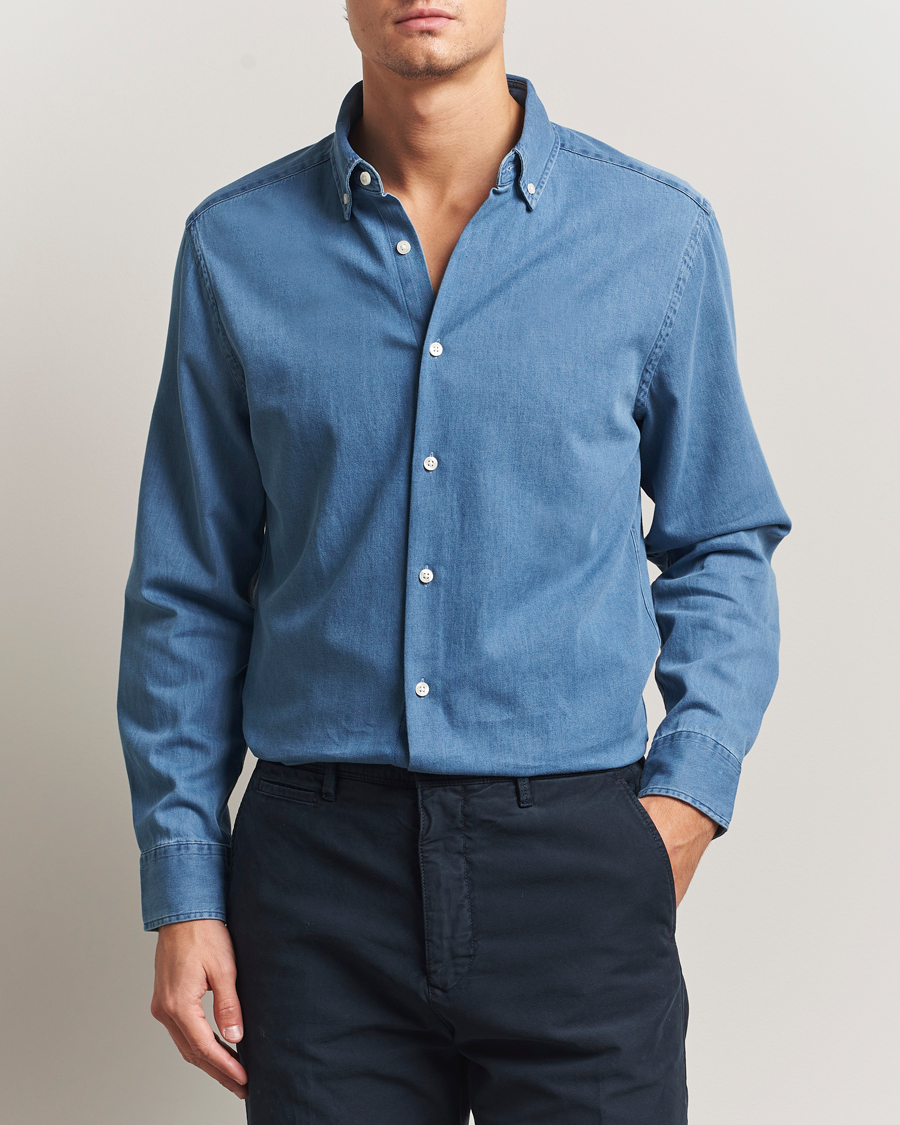 Herr | Skjortor | Charles Tyrwhitt | Slim Fit Button Down Denim Shirt Ocean Blue