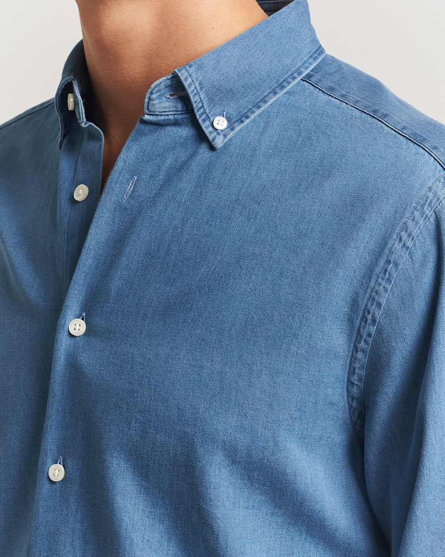 Herr | Skjortor | Charles Tyrwhitt | Slim Fit Button Down Denim Shirt Ocean Blue