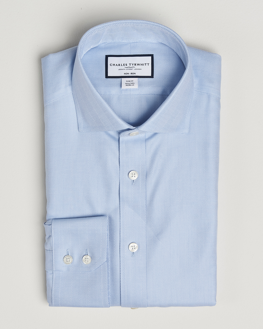 Herr | Skjortor | Charles Tyrwhitt | Slim Fit Non Iron Herringbone Cut Away Shirt Sky