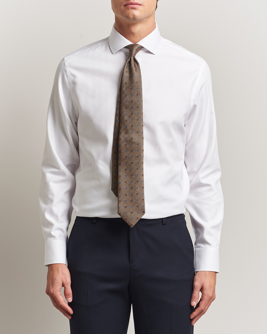 Herr | Skjortor | Charles Tyrwhitt | Slim Fit Non Iron Herringbone Cut Away Shirt White