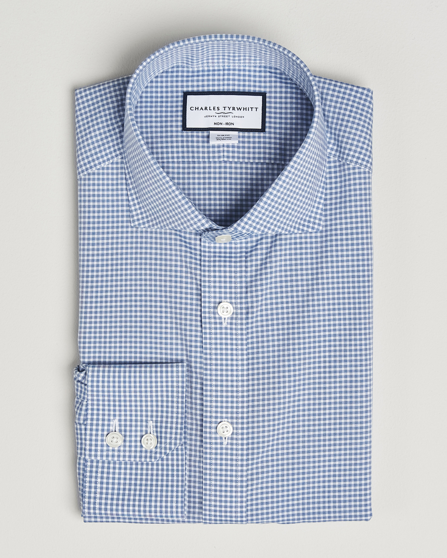 Herr | Skjortor | Charles Tyrwhitt | Slim Fit Non Iron Poplin Gingham Shirt Royal Blue