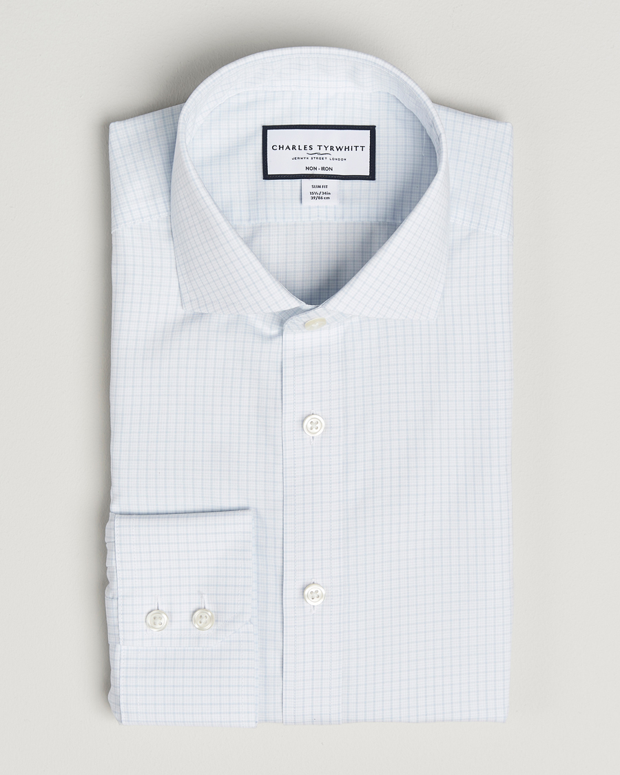 Herr | Skjortor | Charles Tyrwhitt | Slim Fit Non Iron Poplin Check Shirt Ice Blue