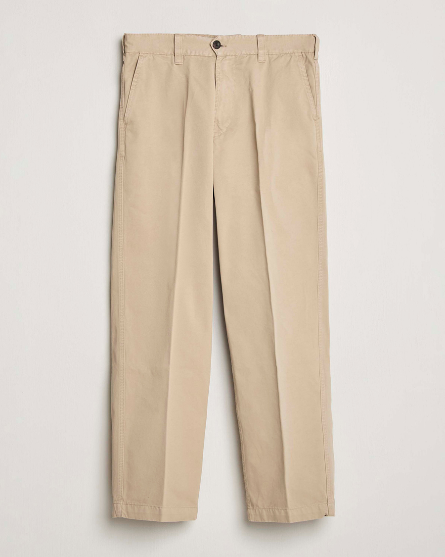Herr | Byxor | Drake's | Flat Front Peached Cotton Chino Sand