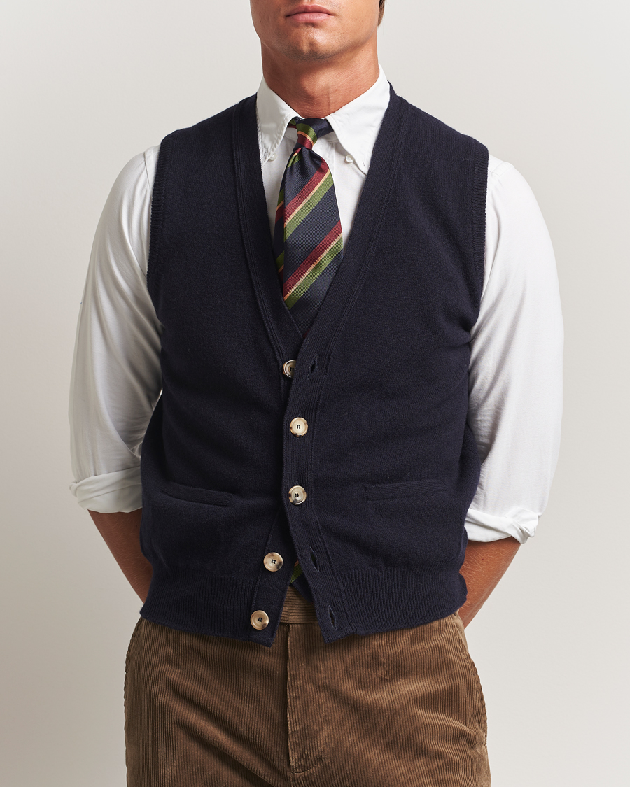 Herr | Tröjor | Drake's | Lambswool Vest Cardigan Navy