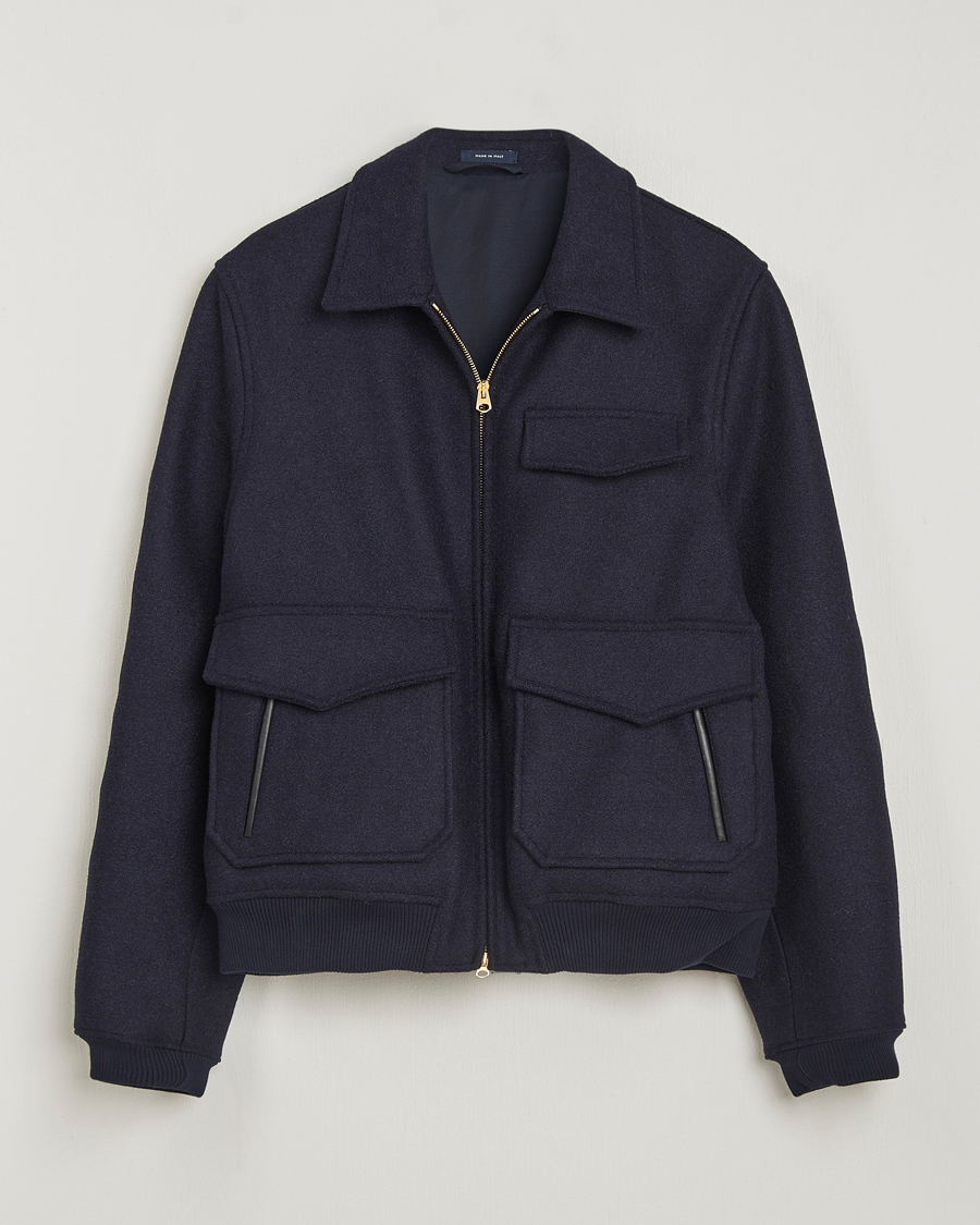 Herr | Jackor | Drake's | Melton Bomber Jacket Navy