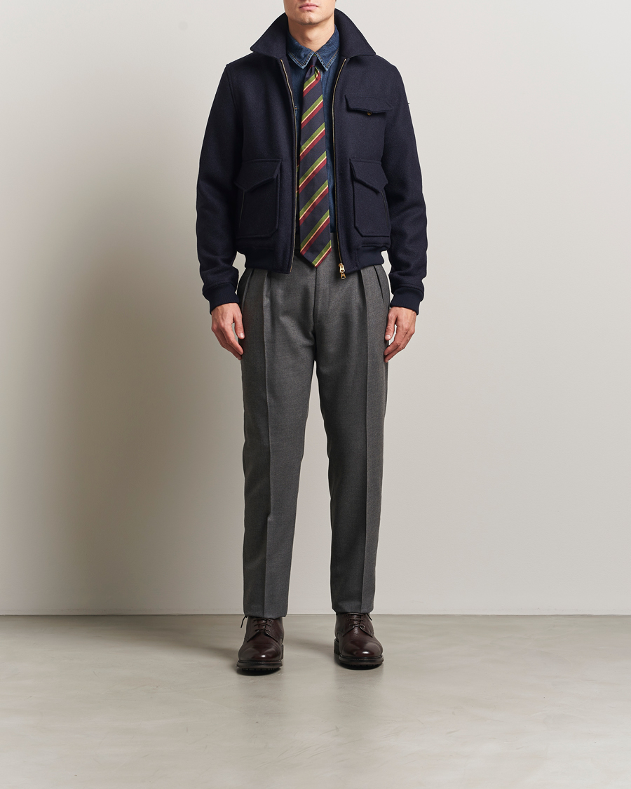 Herr | Jackor | Drake's | Melton Bomber Jacket Navy