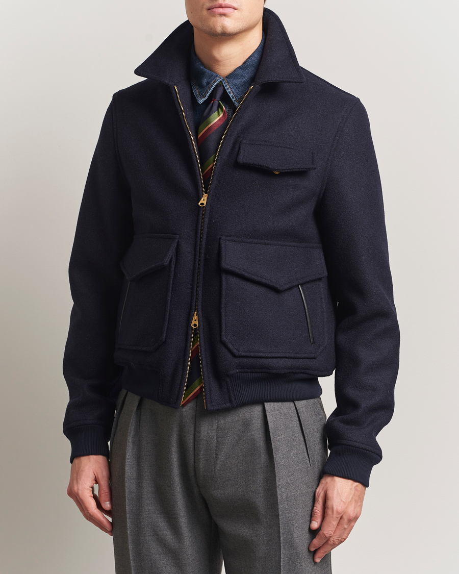 Herr | Jackor | Drake's | Melton Bomber Jacket Navy