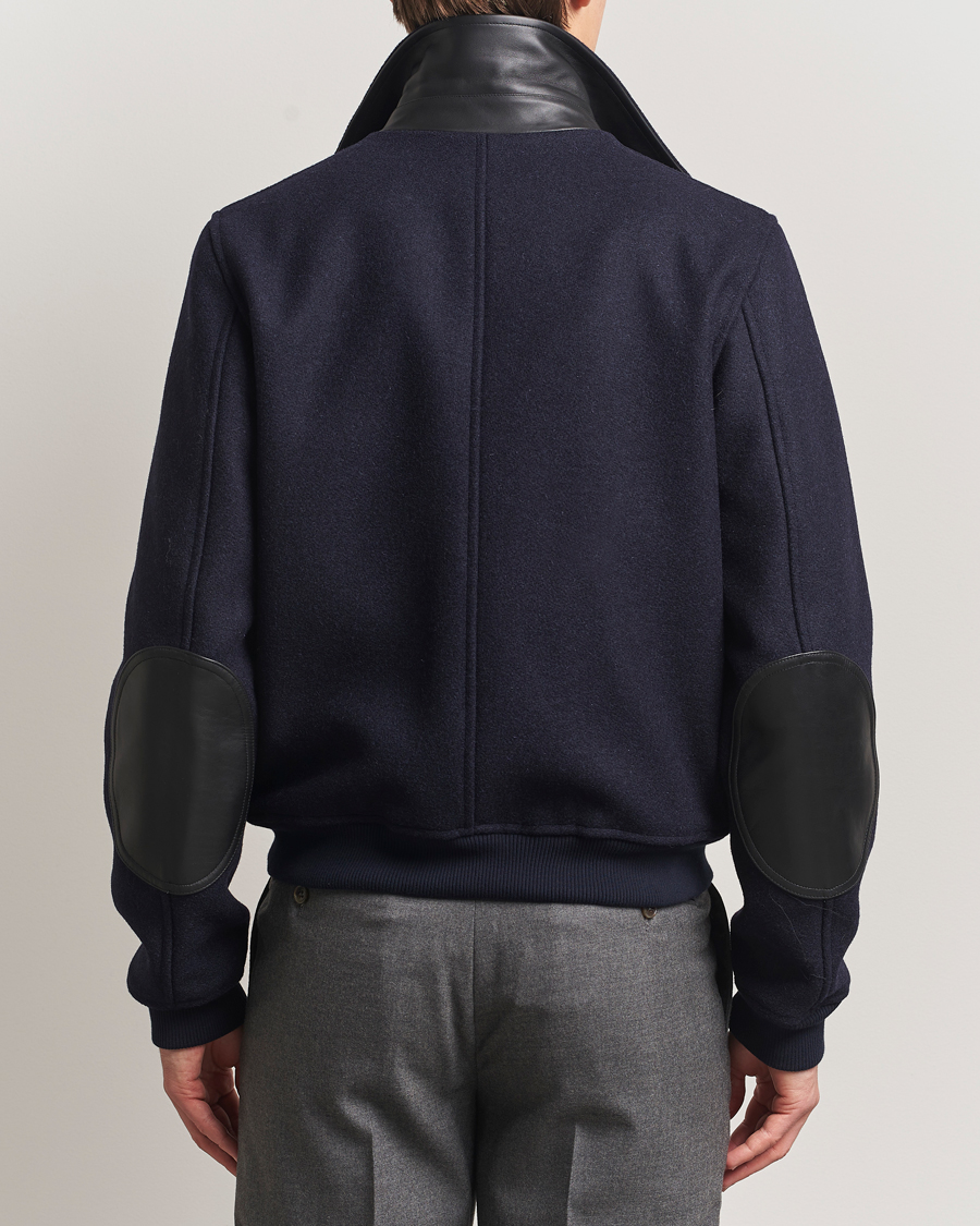 Herr | Jackor | Drake's | Melton Bomber Jacket Navy