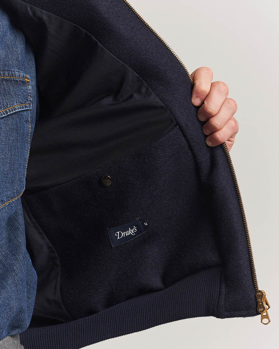 Herr | Jackor | Drake's | Melton Bomber Jacket Navy