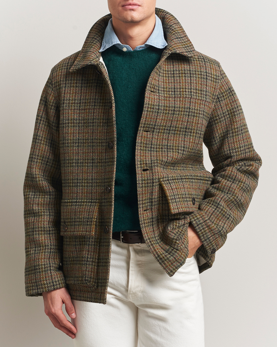 Herr | Jackor | Drake's | Check Tweed Donkey Chore Green
