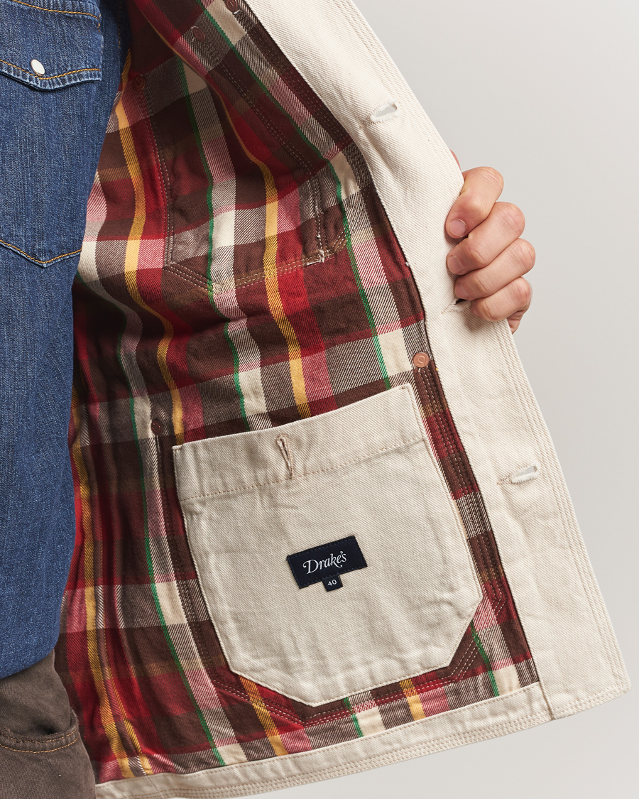 Herr | Jackor | Drake's | Denim Welder Jacket Ecru