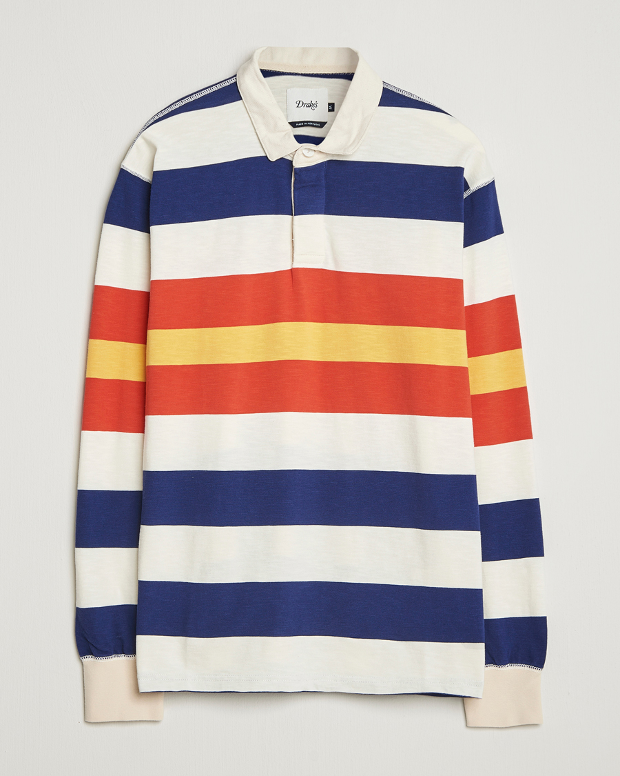 Herr | Tröjor | Drake's | Striped Flame Rugby Shirt White/Navy/Red