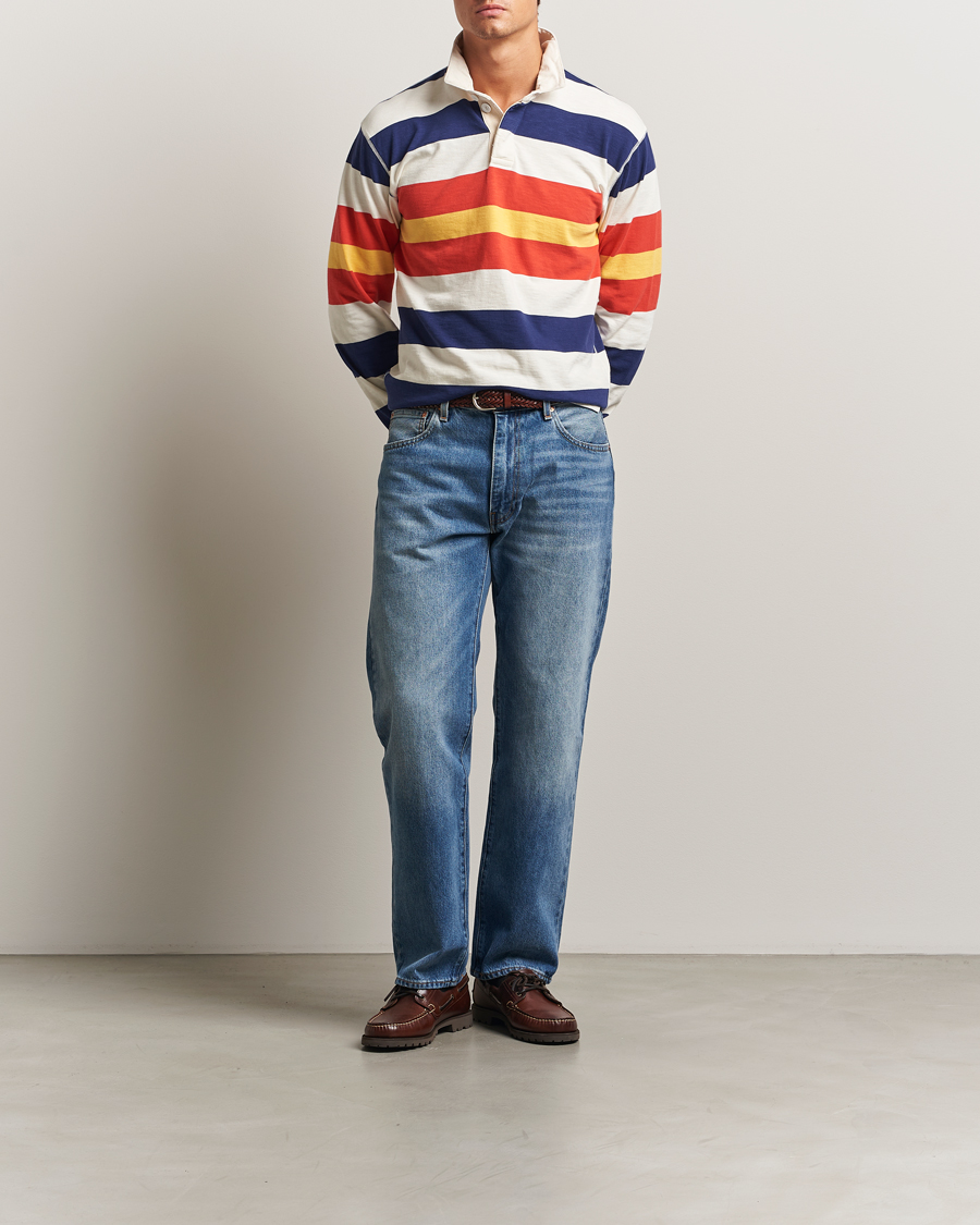 Herr | Tröjor | Drake's | Striped Flame Rugby Shirt White/Navy/Red