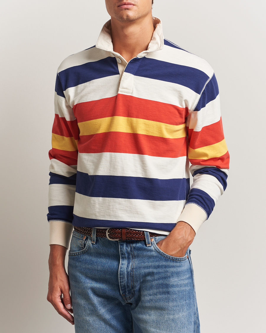 Herr | Tröjor | Drake's | Striped Flame Rugby Shirt White/Navy/Red