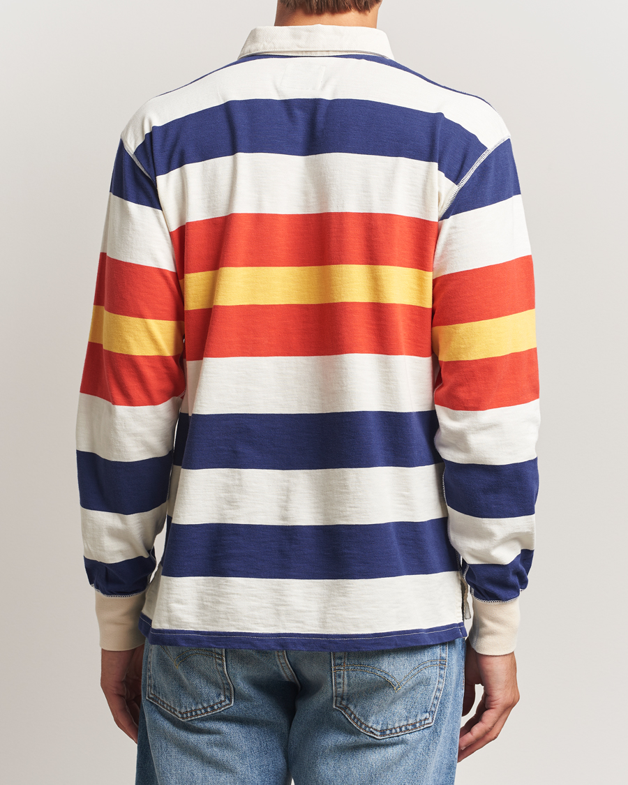 Herr | Tröjor | Drake's | Striped Flame Rugby Shirt White/Navy/Red