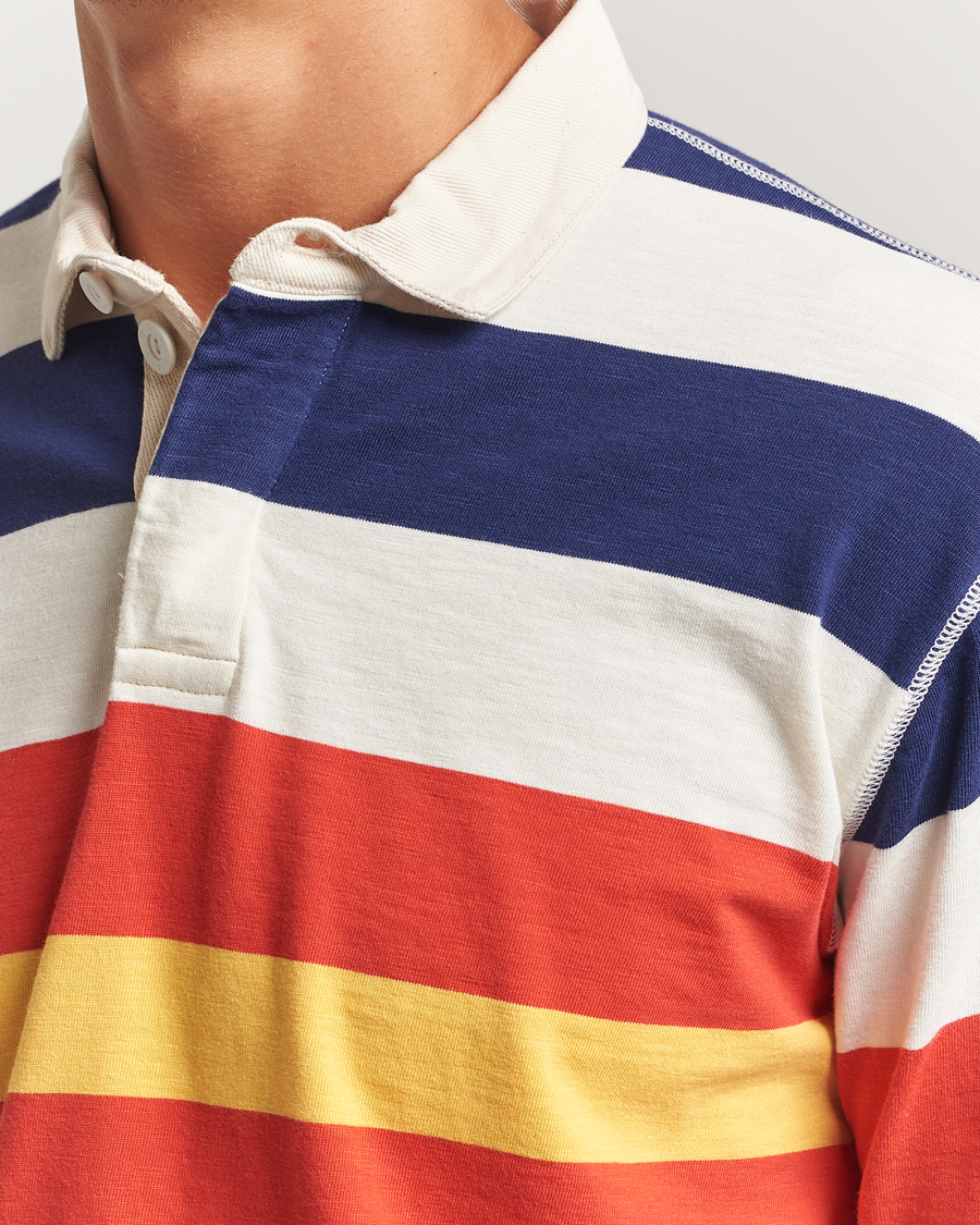 Herr | Tröjor | Drake's | Striped Flame Rugby Shirt White/Navy/Red