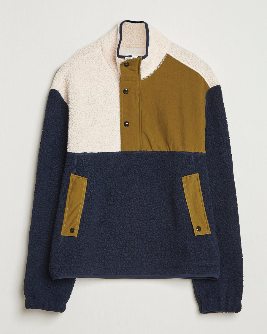Herr | Tröjor | Drake's | Colourblock Half-Zip Fleece Navy/Ecru/Yellow
