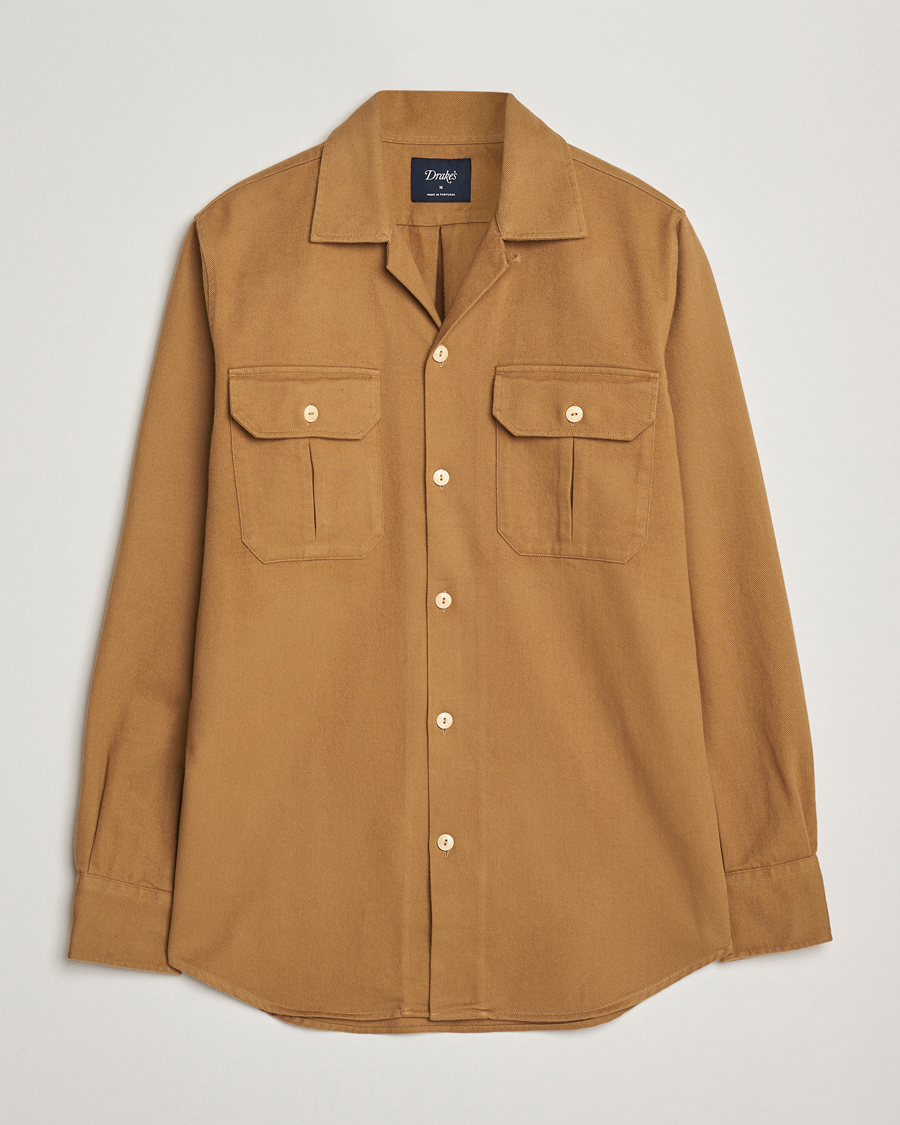 Herr | Skjortor | Drake's | Brushed Twill Camp Collar Shirt Sand