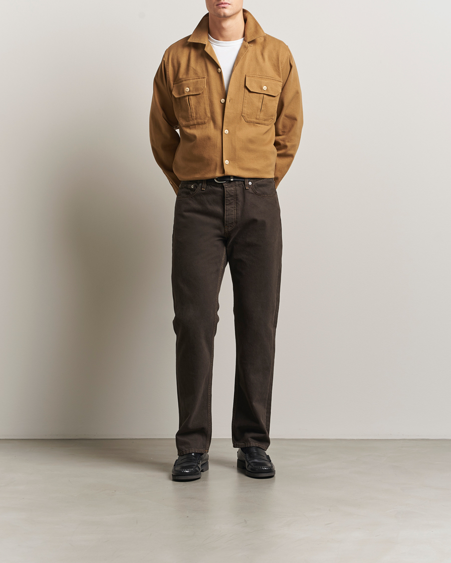 Herr | Skjortor | Drake's | Brushed Twill Camp Collar Shirt Sand
