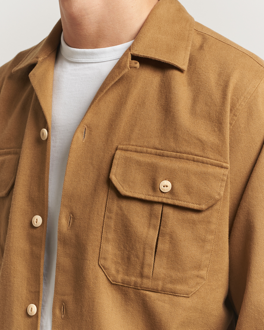 Herr | Skjortor | Drake's | Brushed Twill Camp Collar Shirt Sand