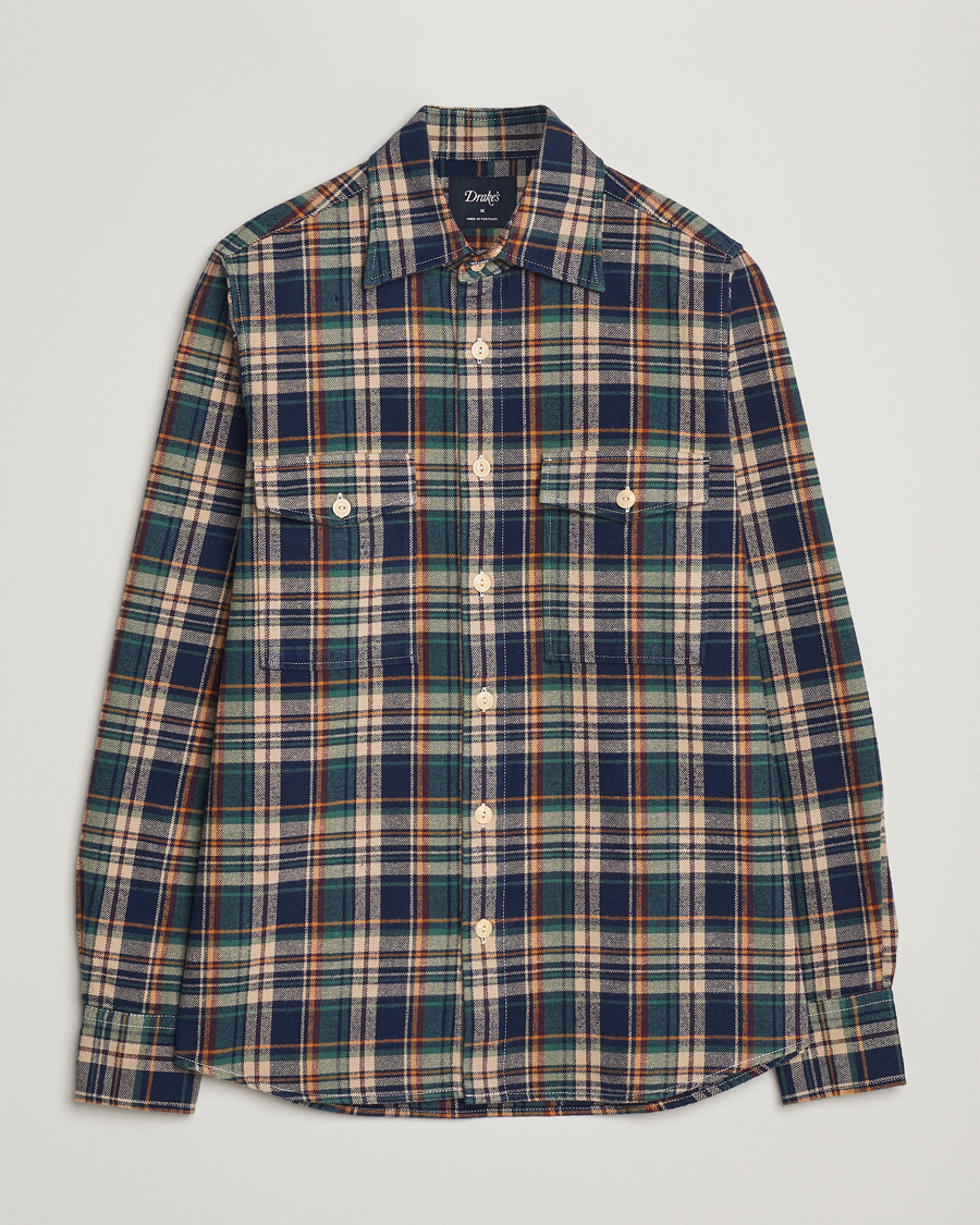 Herr | Skjortor | Drake's | Check Relaxed Block Shirt Multi