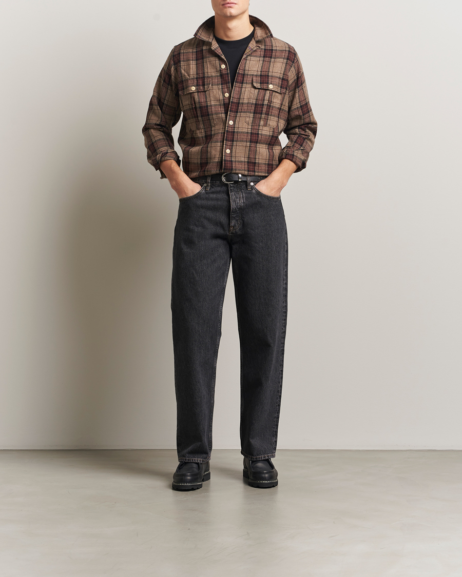 Herr | Skjortor | Drake's | Wool Camp Collar Work Shirt Brown