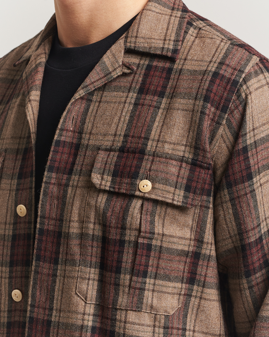 Herr | Skjortor | Drake's | Wool Camp Collar Work Shirt Brown