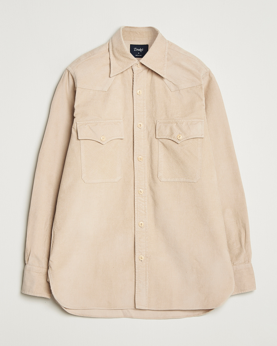 Herr | Skjortor | Drake's | Fine Corduroy Work Shirt Ecru