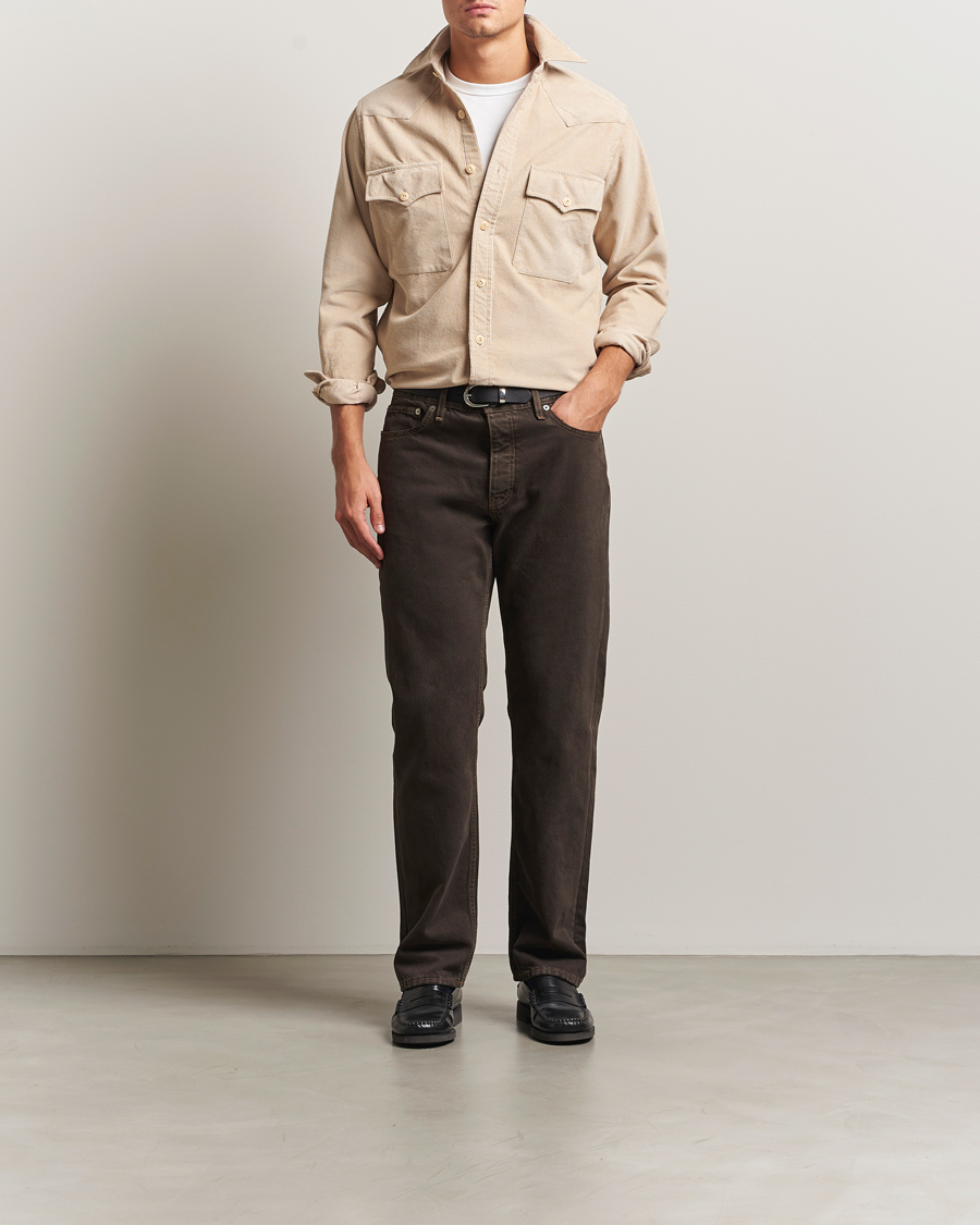 Herr | Skjortor | Drake's | Fine Corduroy Work Shirt Ecru