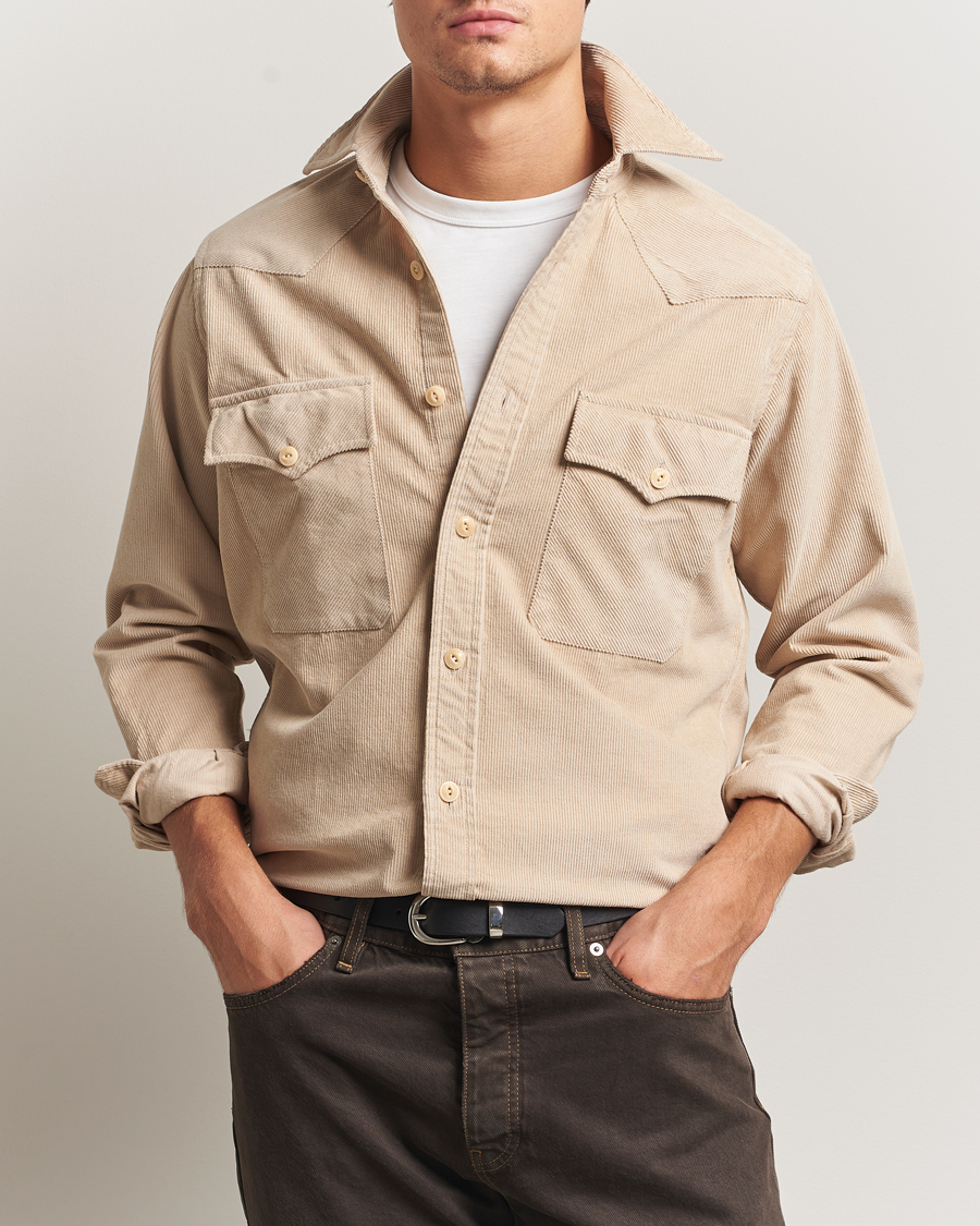 Herr | Skjortor | Drake's | Fine Corduroy Work Shirt Ecru