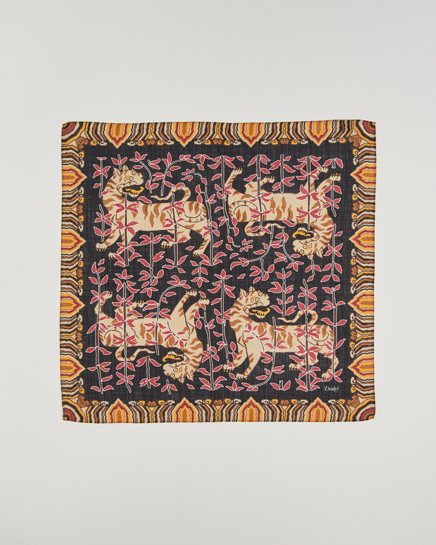 Herr | Scarves | Drake's | Tiger Bandana Black