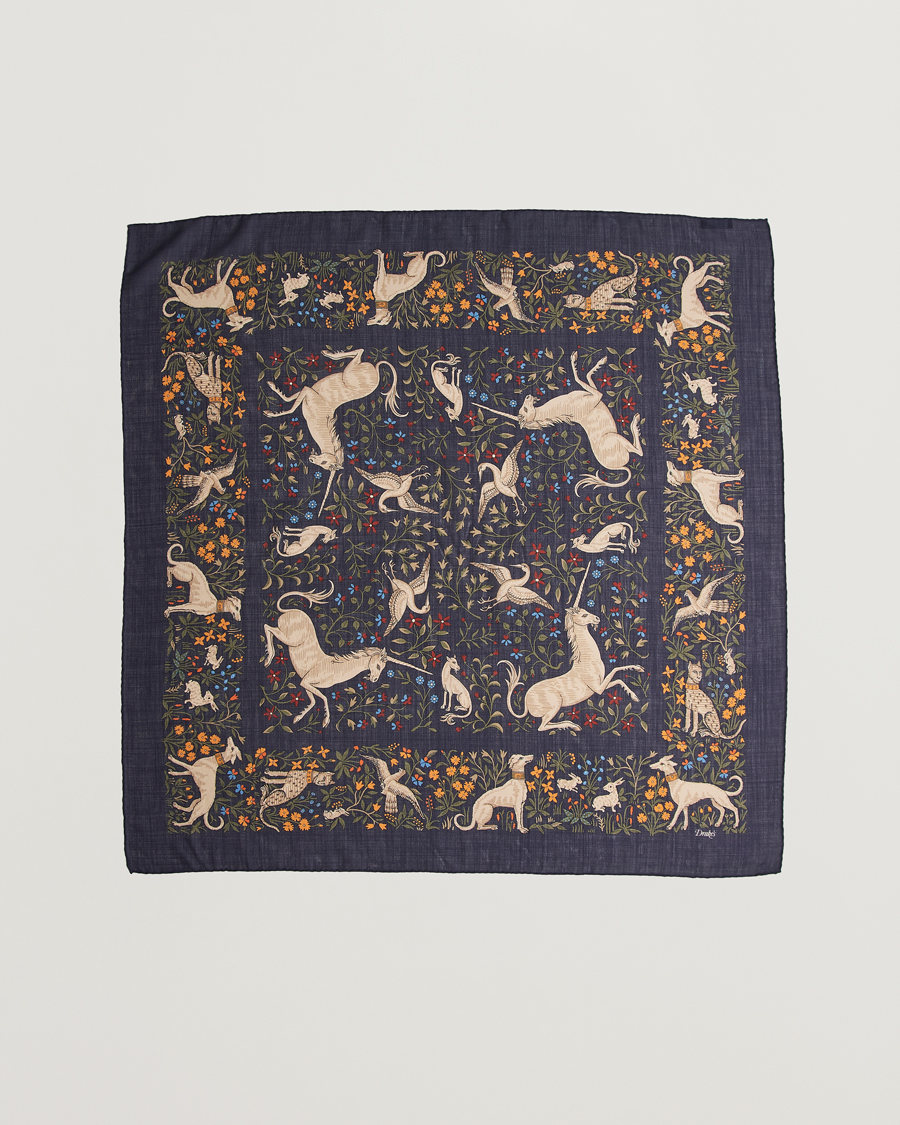 Herr | Scarves | Drake's | Drake'sUnicorn Garden Wool/Silk ScarfNavy
