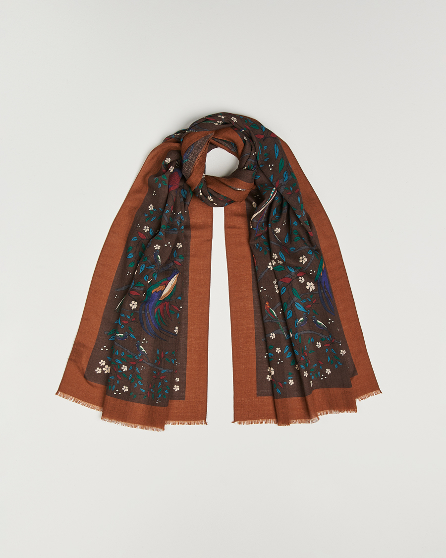 Herr | Scarves | Drake's | Birds Of Paradise Print Scarf Brown