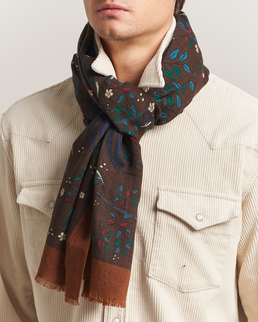 Herr | Scarves | Drake's | Birds Of Paradise Print Scarf Brown