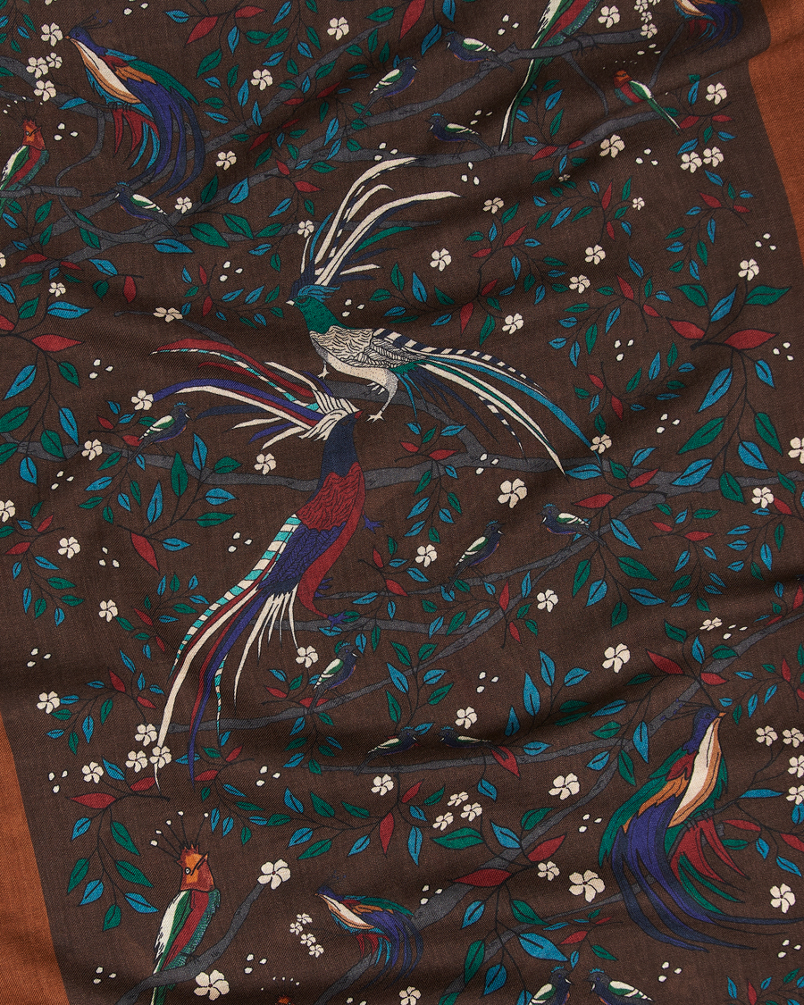 Herr | Scarves | Drake's | Birds Of Paradise Print Scarf Brown