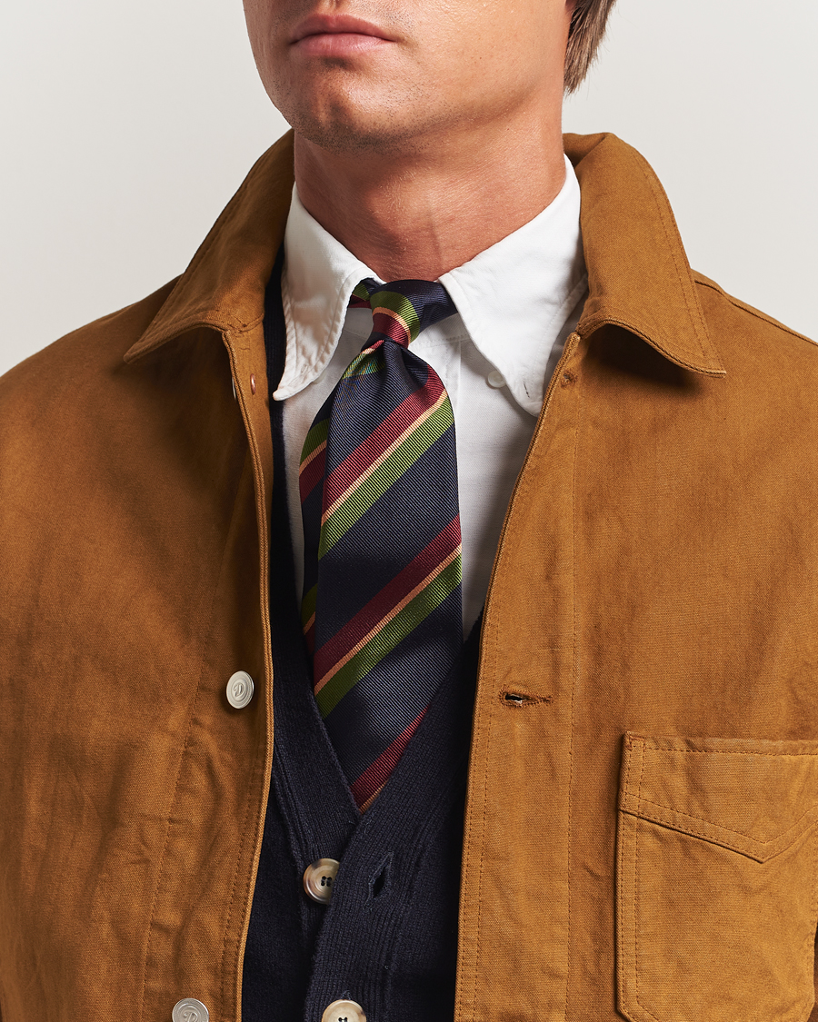 Herr | Slipsar | Drake's | Sandwitch Stripe Reppe Silk Tie Navy