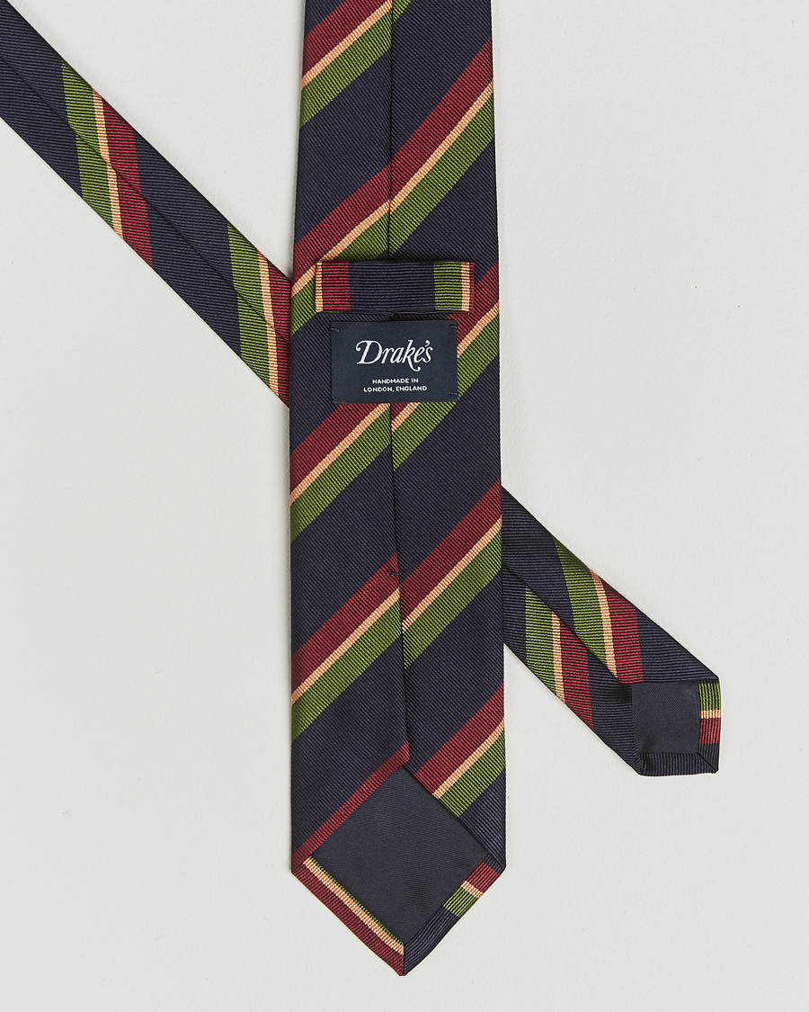 Herr | Slipsar | Drake's | Sandwitch Stripe Reppe Silk Tie Navy
