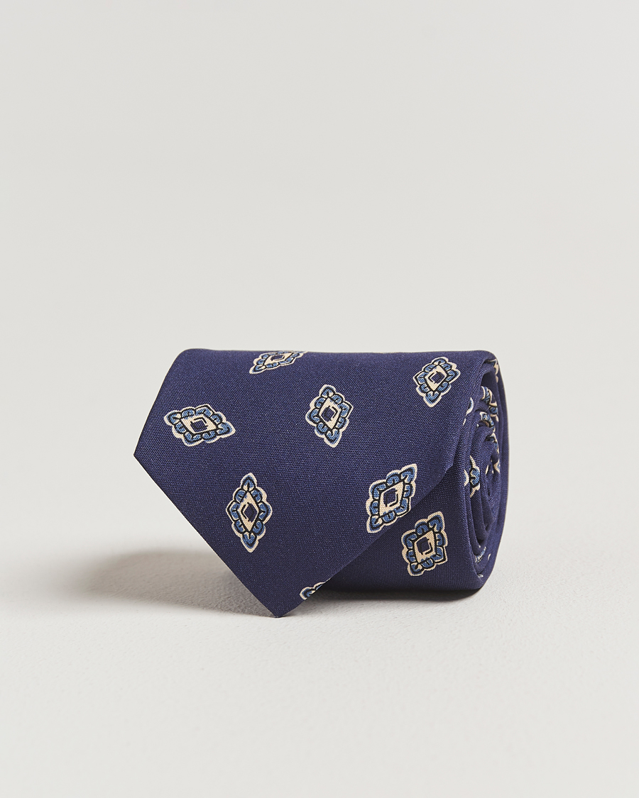 Herr | Slipsar | Drake's | Diamond Petals Habotai Silk Tie Navy