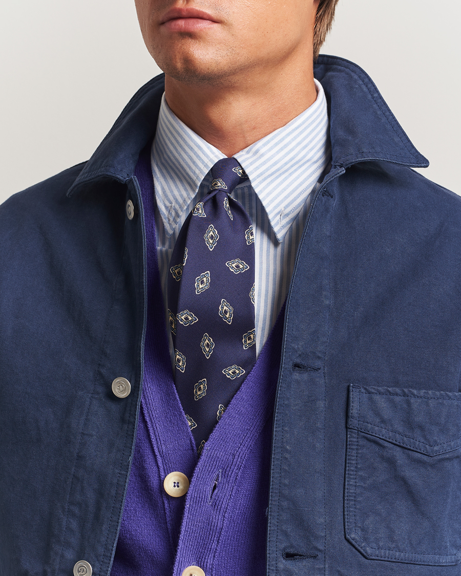 Herr | Slipsar | Drake's | Diamond Petals Habotai Silk Tie Navy