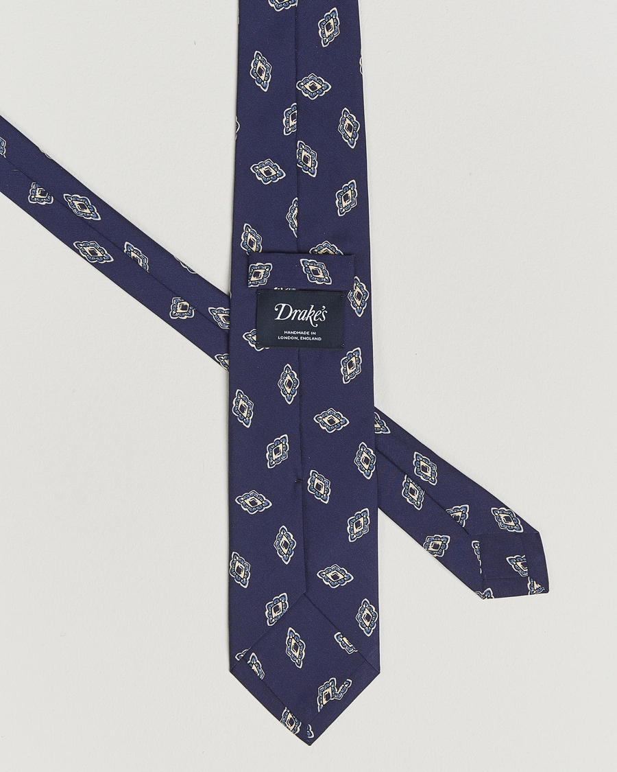 Herr | Slipsar | Drake's | Diamond Petals Habotai Silk Tie Navy