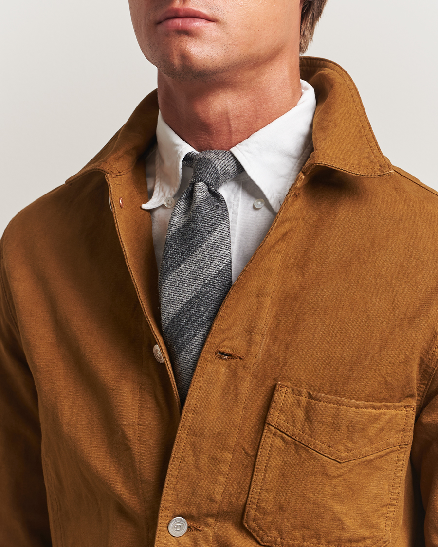 Herr | Slipsar | Drake's | Dual Stripe Wool Tie Grey